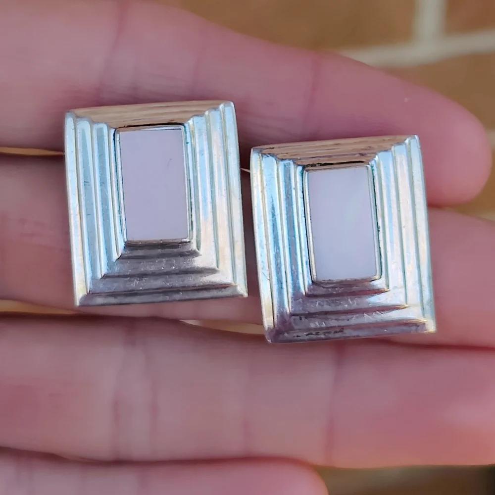 ❤️ Vintage Sterling Pink Mother Of Pearl Earrings